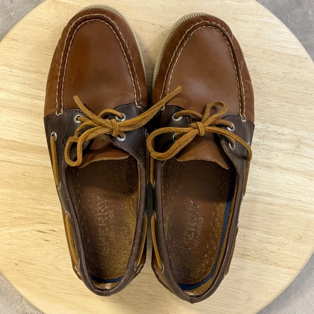 Sperry Top-Sider Mens Authentic Original 2-Eye Brown Leather Boat Shoes Size 9M